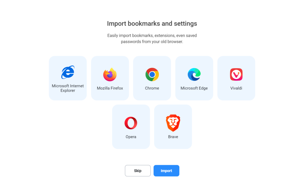 Import accounts from previous browsers
