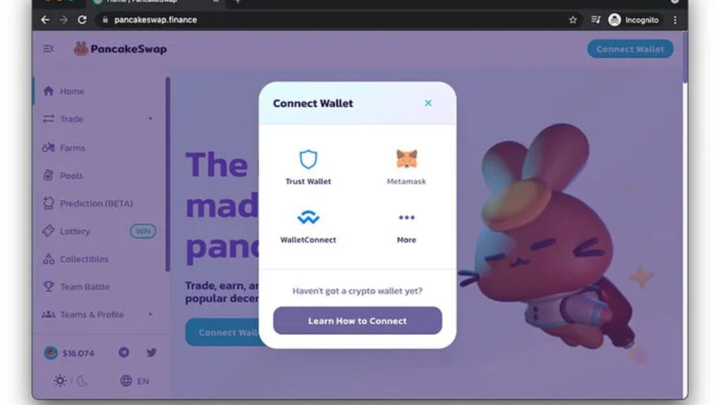 Hướng dẫn sử dụng WalletConnect-Bước 2: Chọn "Connect Wallet" trên trang PancakeSwap
