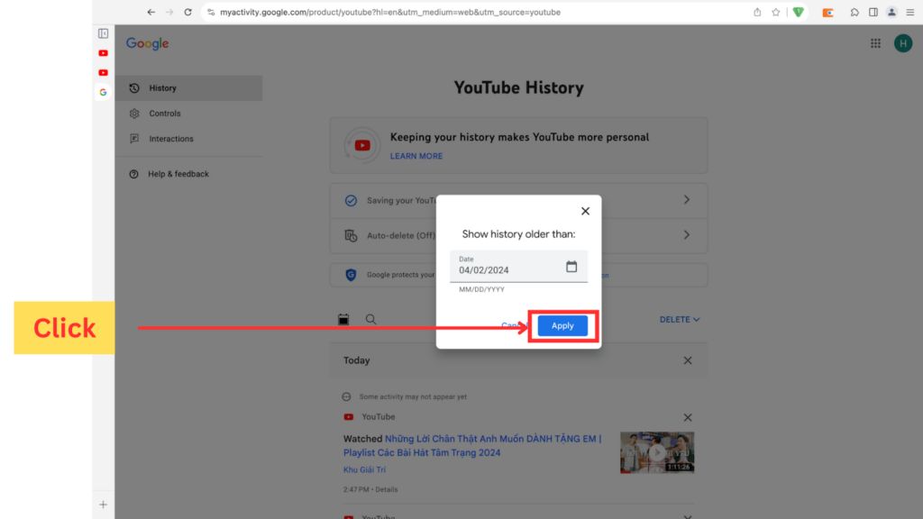 Filter Watch History by Date Youtube: On Youtube Website 6
