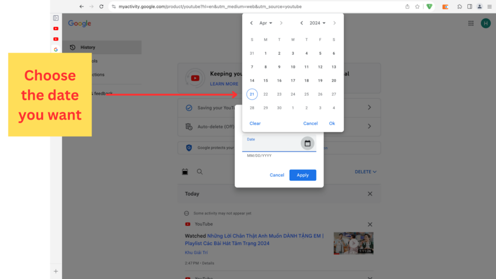 Filter Watch History by Date Youtube: On Youtube Website 5