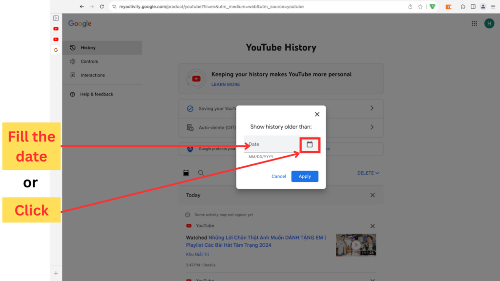 Filter Watch History by Date Youtube: On Youtube Website 4
