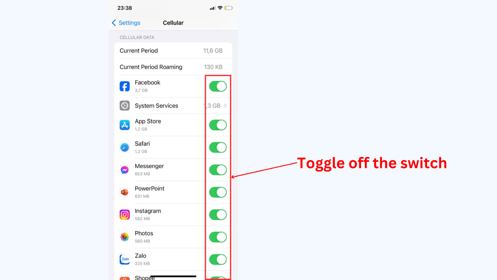 Method 1: Disable Cellular Data for Specific Apps to restrict background data refresh for individual apps