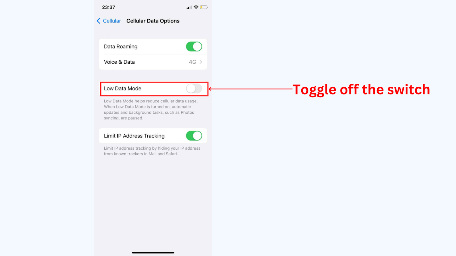 Method 1: Use Low Data Mode to to turn off background app refresh