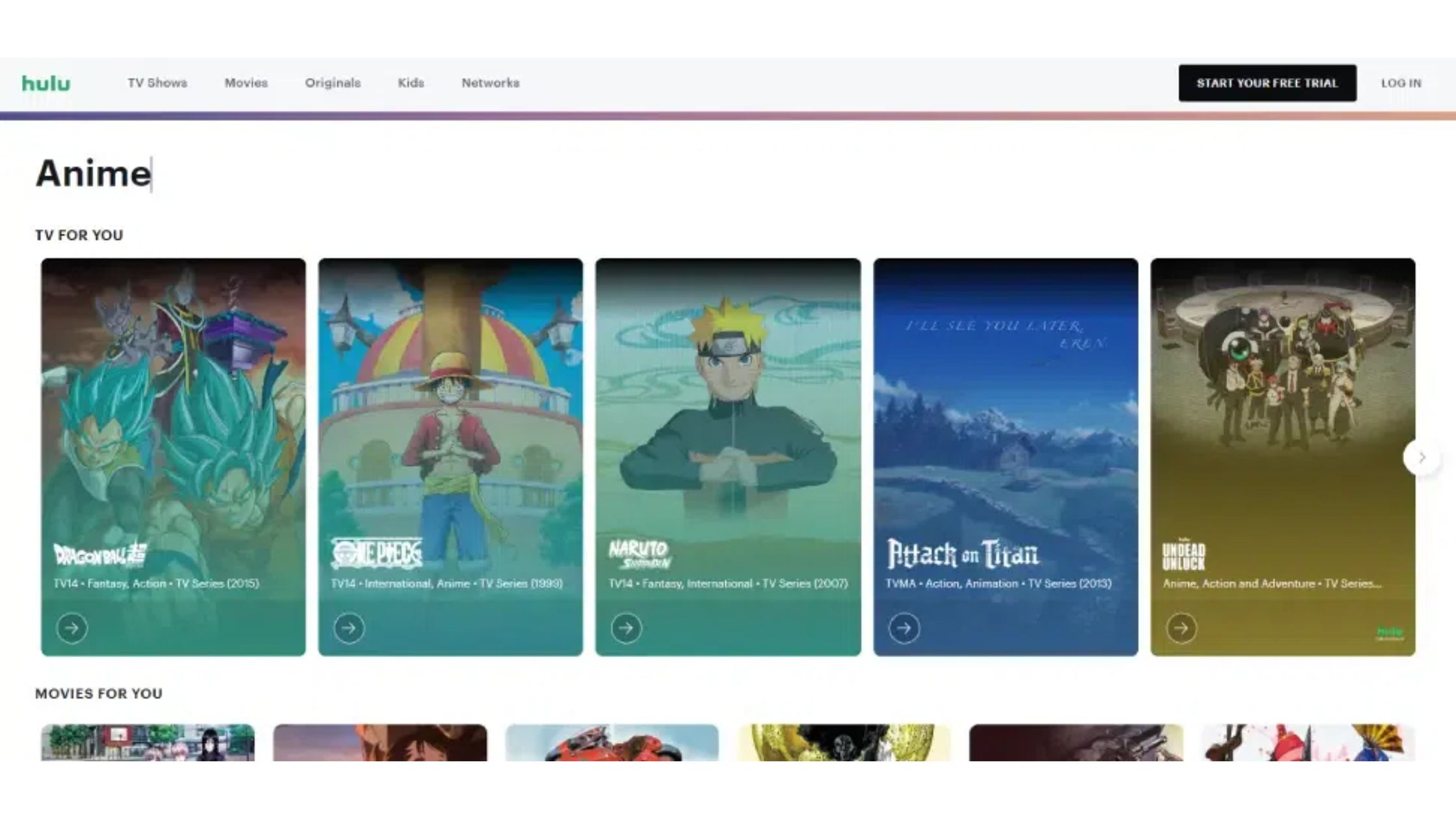 Web xem phim anime hay và miễn phí Hulu