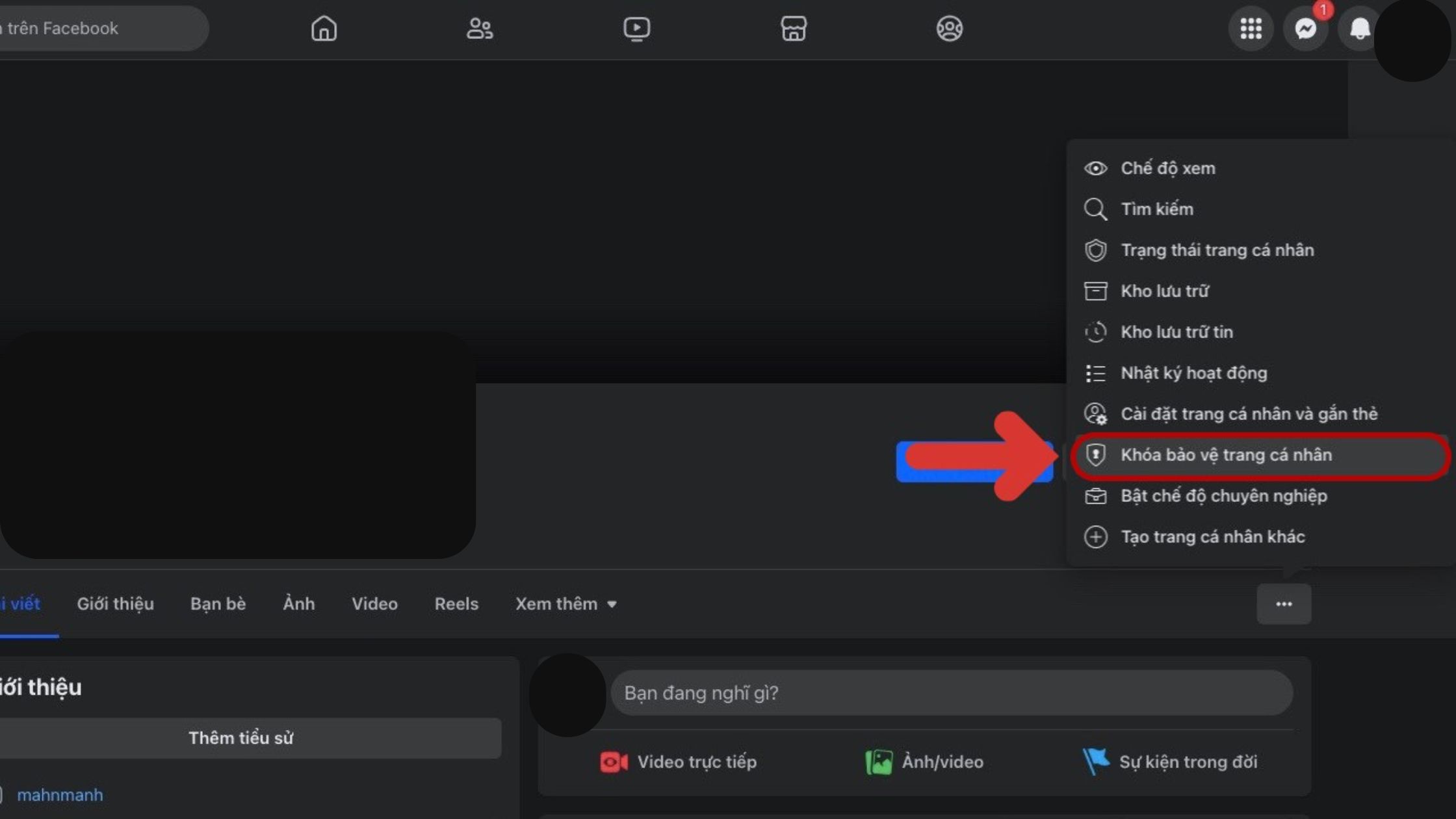 Cách khóa trang cá nhân Facebook trên máy tính bước 2