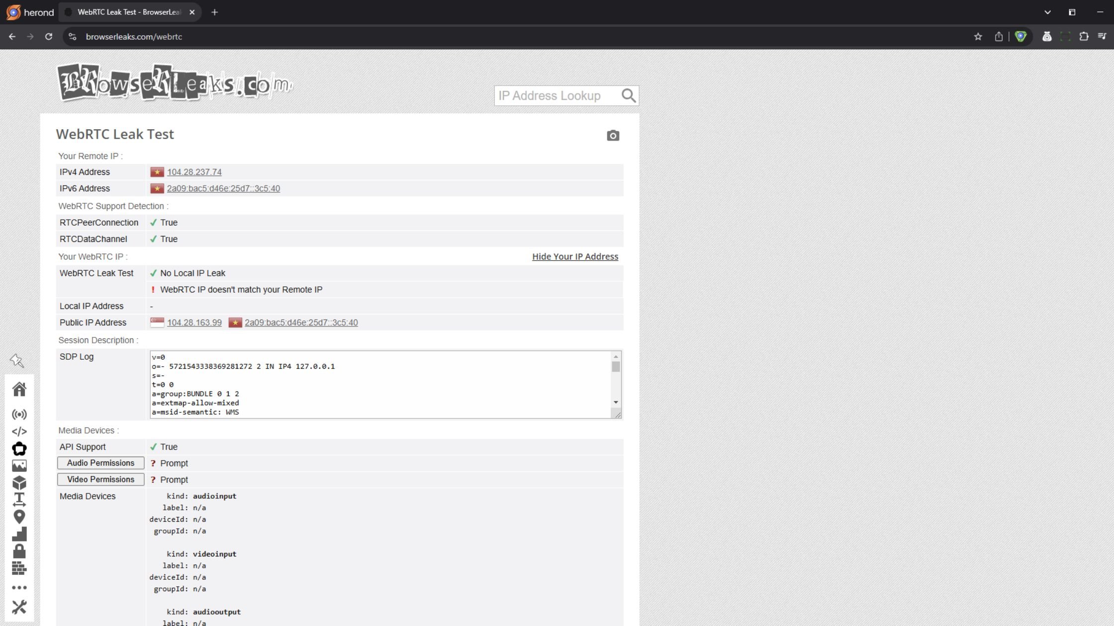 WebRTC Leak Test