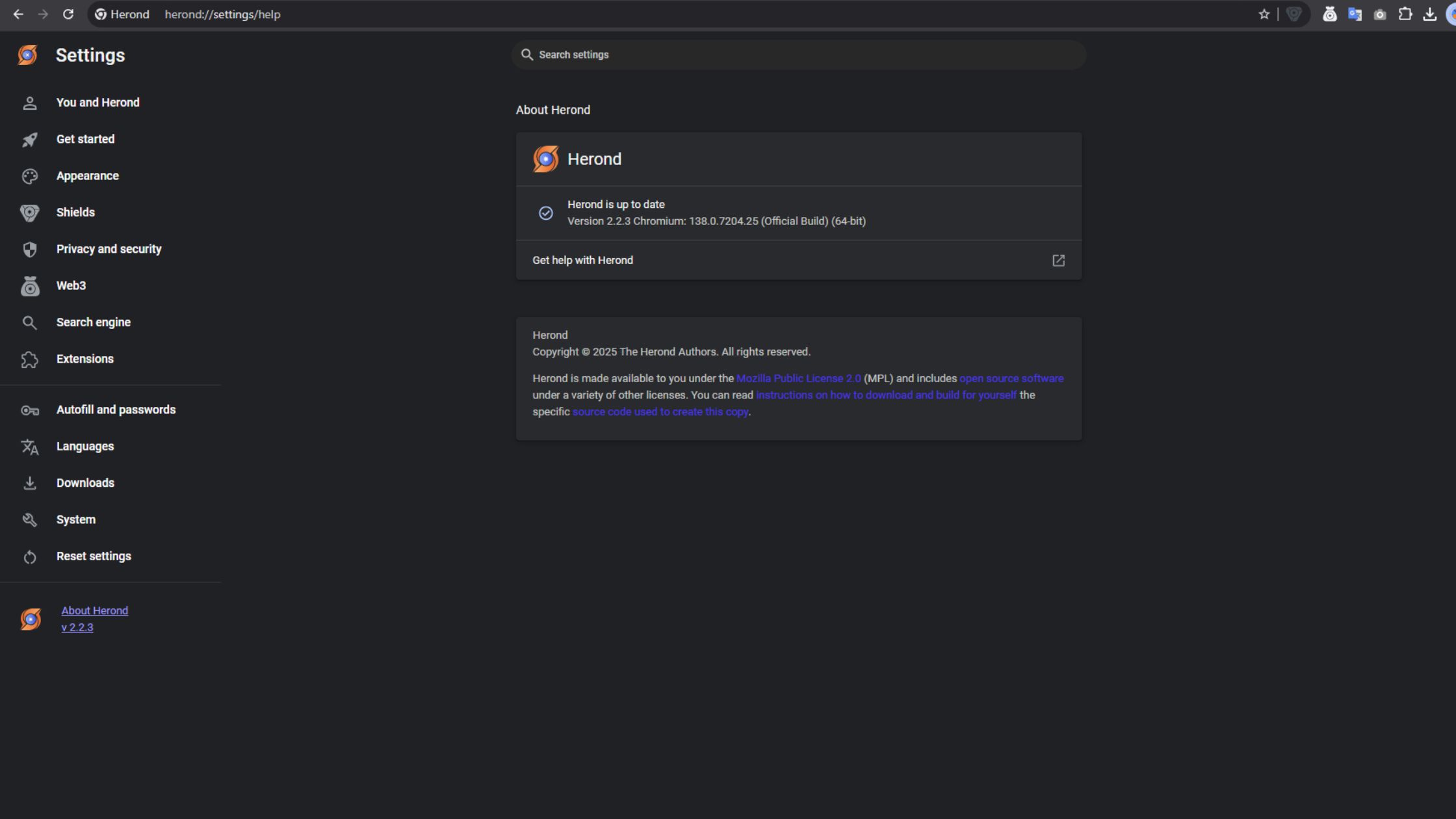 To update browser - Herond Browser