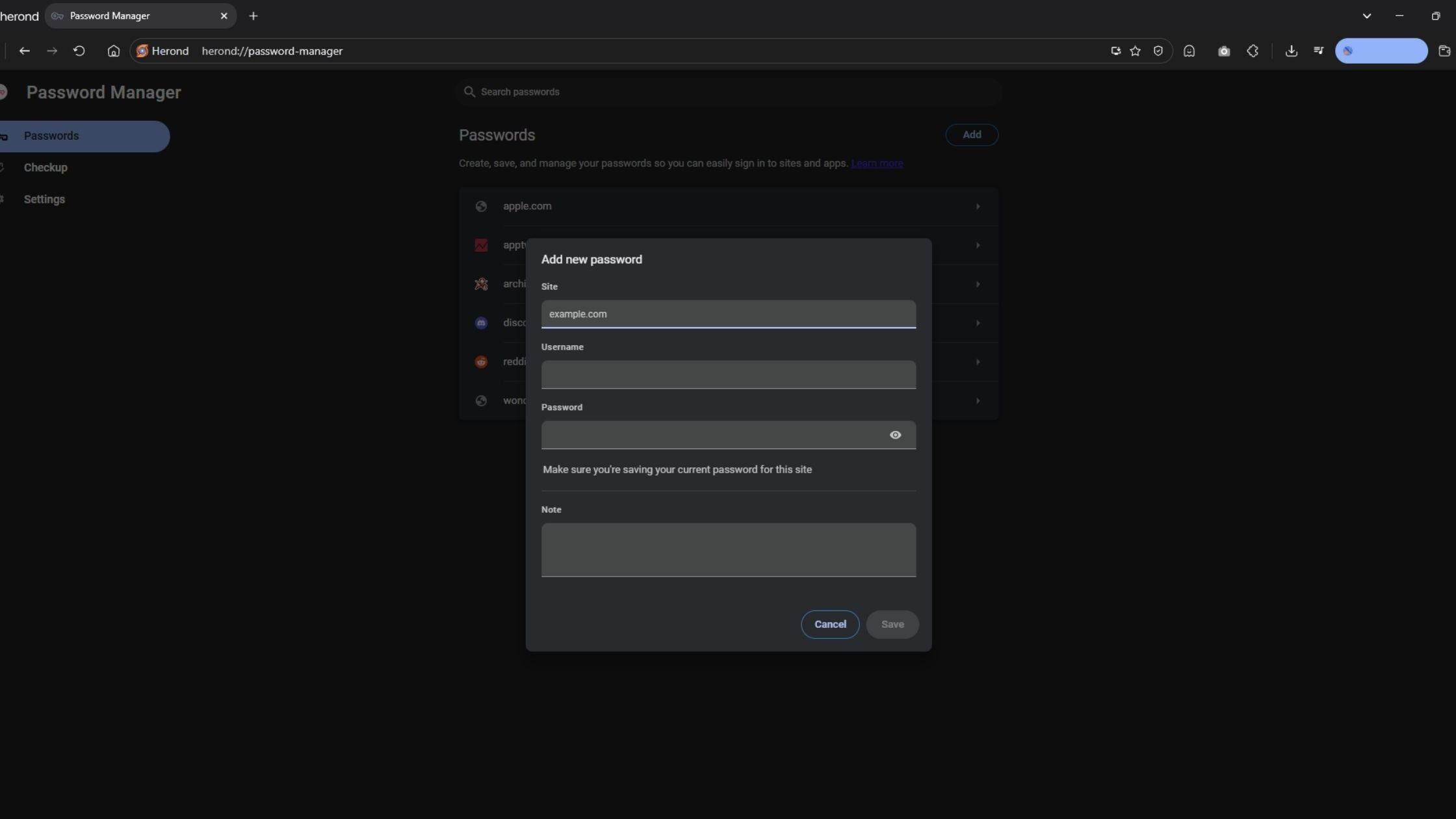Step 2: Select Add new password