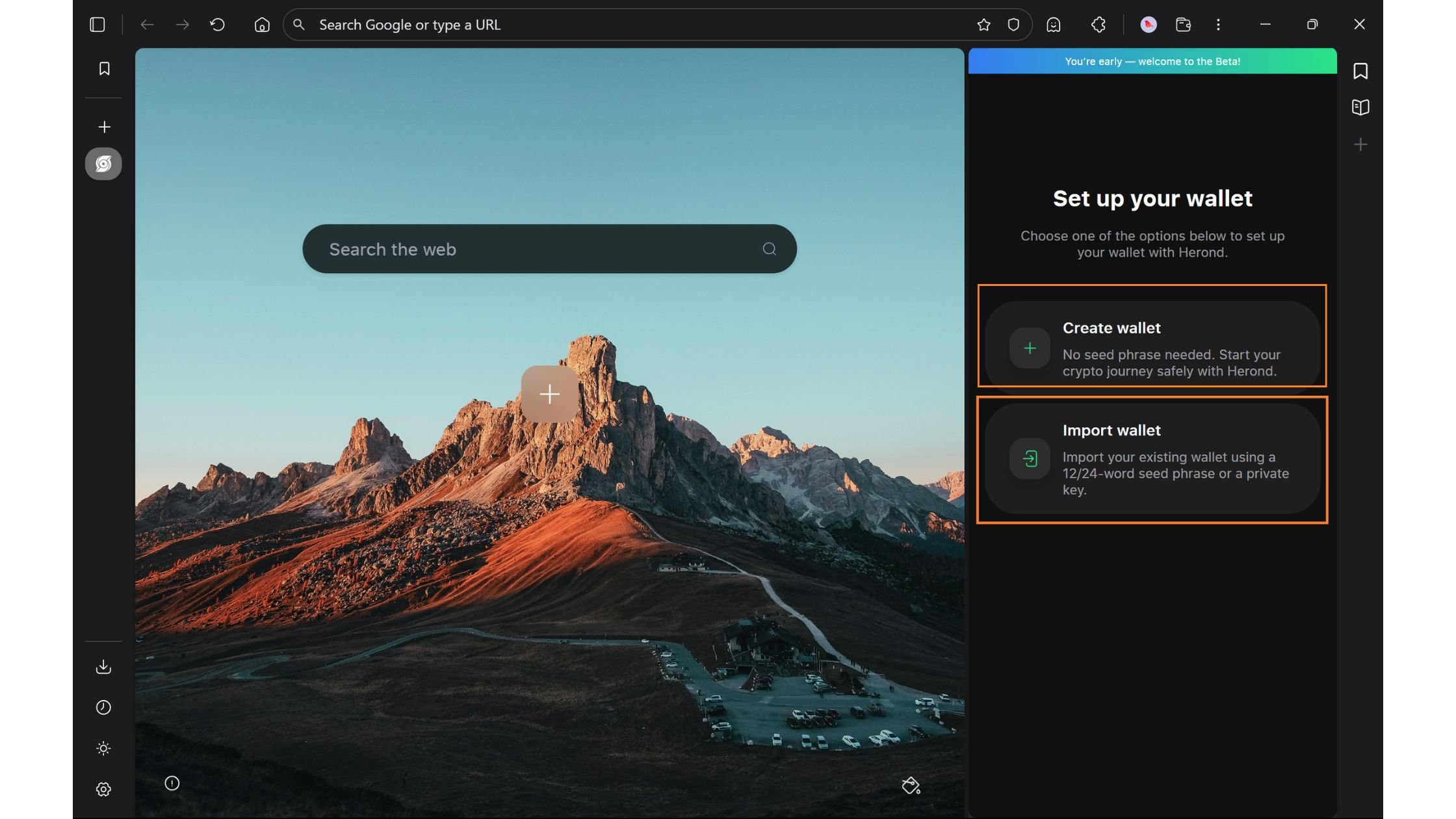 Step 3: Choose Create new wallet or Import existing wallet using your seed phrase.