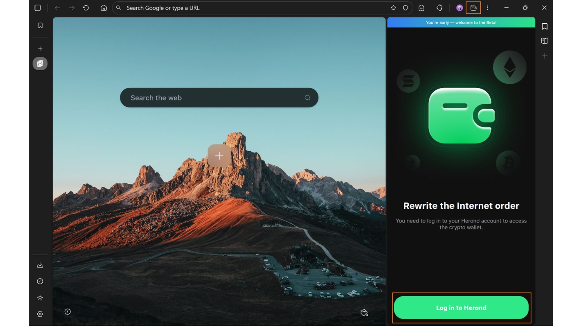 Click the Herond Wallet icon on the Toolbar, then click Log in to Herond to redirect to the Wallet site.