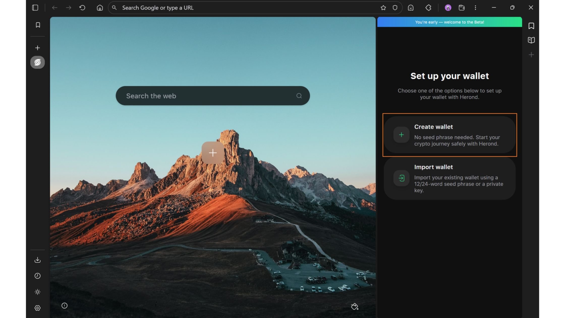 Bước 2: Nhấp vào nút Create wallet (Tạo ví) để tạo Ví Keyless Herond.
