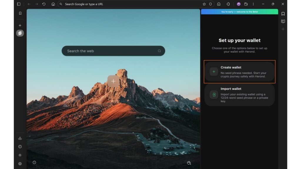 Step 2: Click the Create wallet button to create a Herond Keyless wallet.