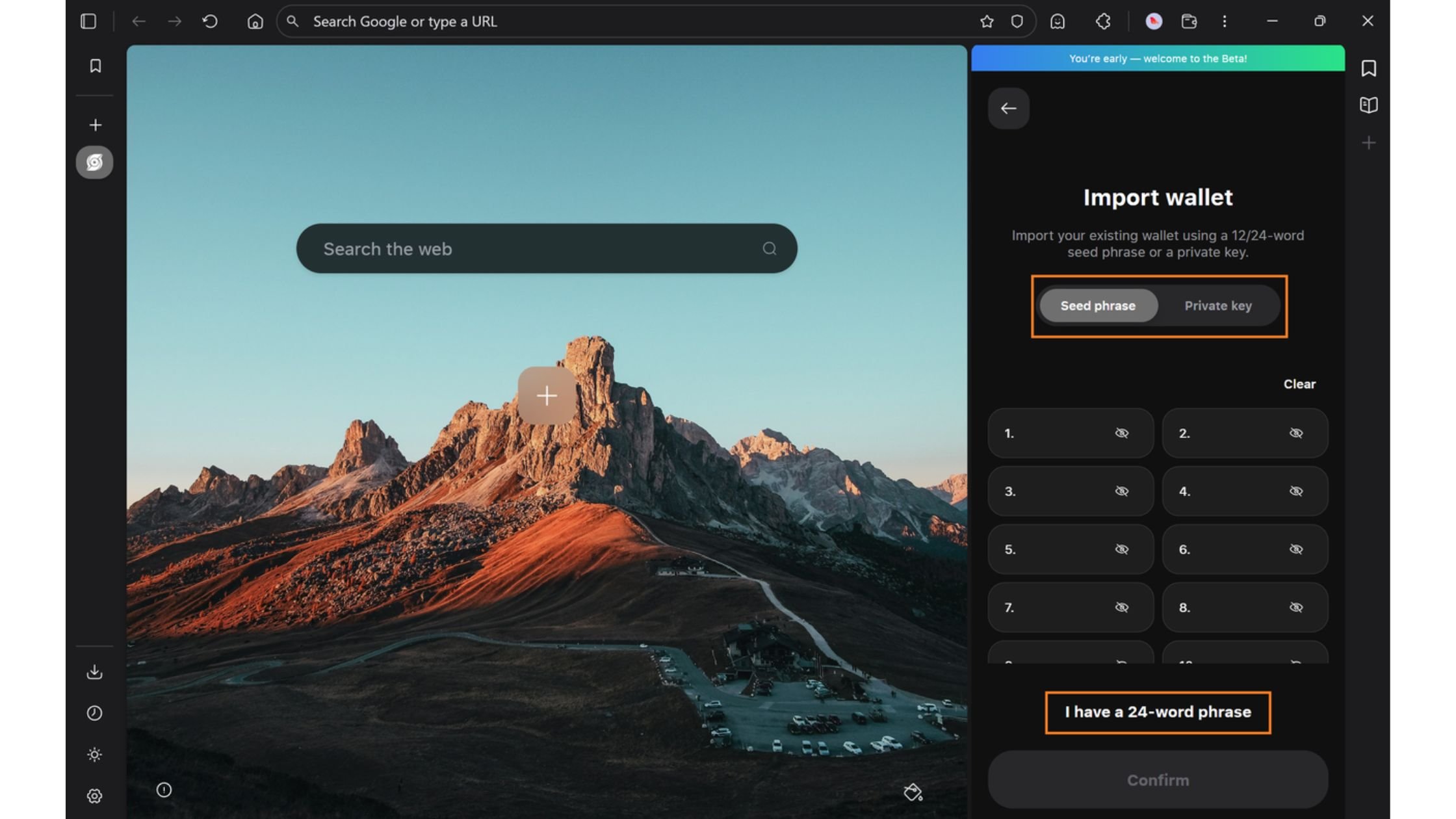 Step 3: Choose the import method you prefer: seed phrase or private key.