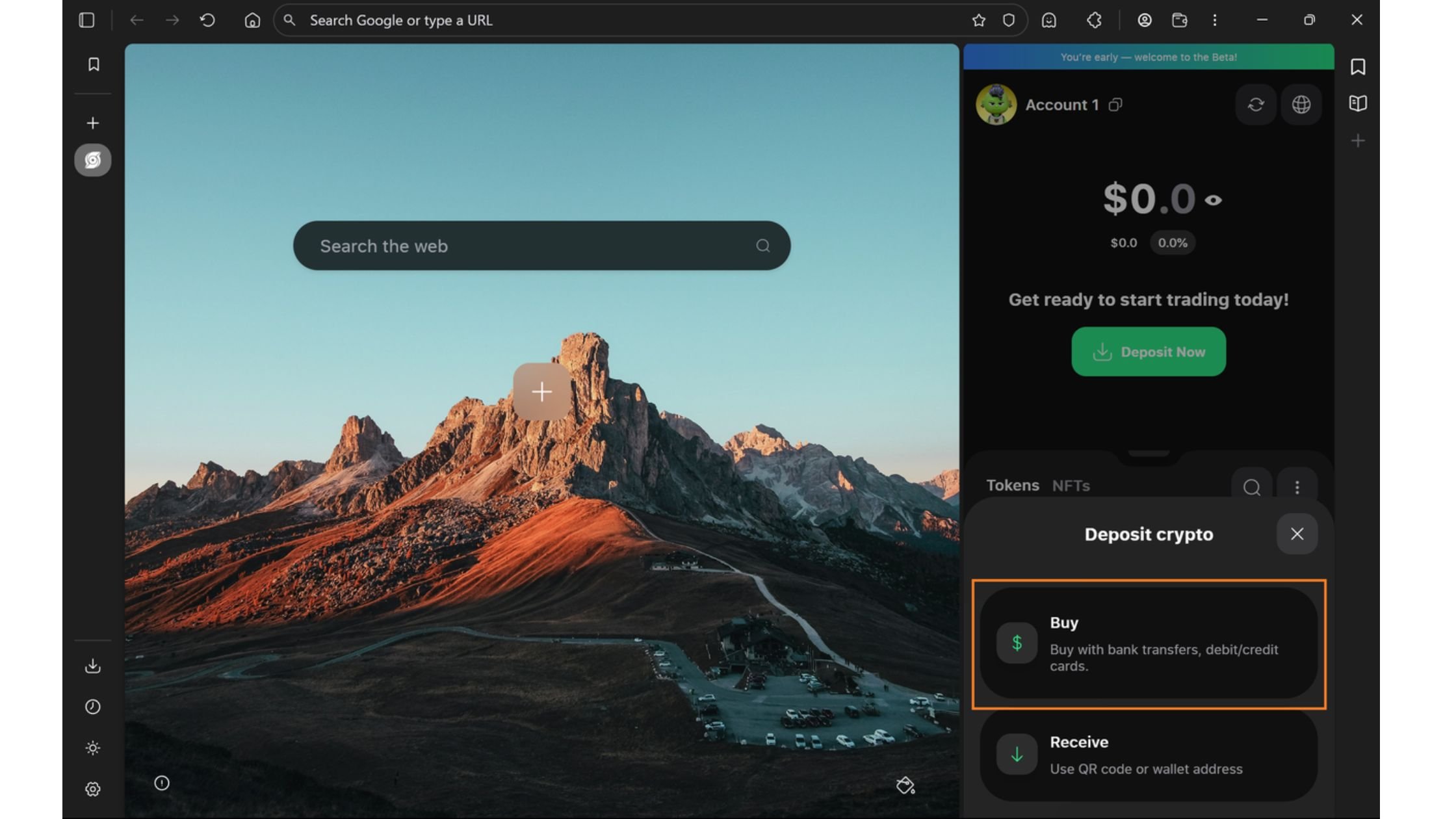 If you already have crypto in another wallet, select Receive to deposit it instantly. Otherwise, click Buy to purchase crypto directly and fund your Herond Keyless wallet with ease.