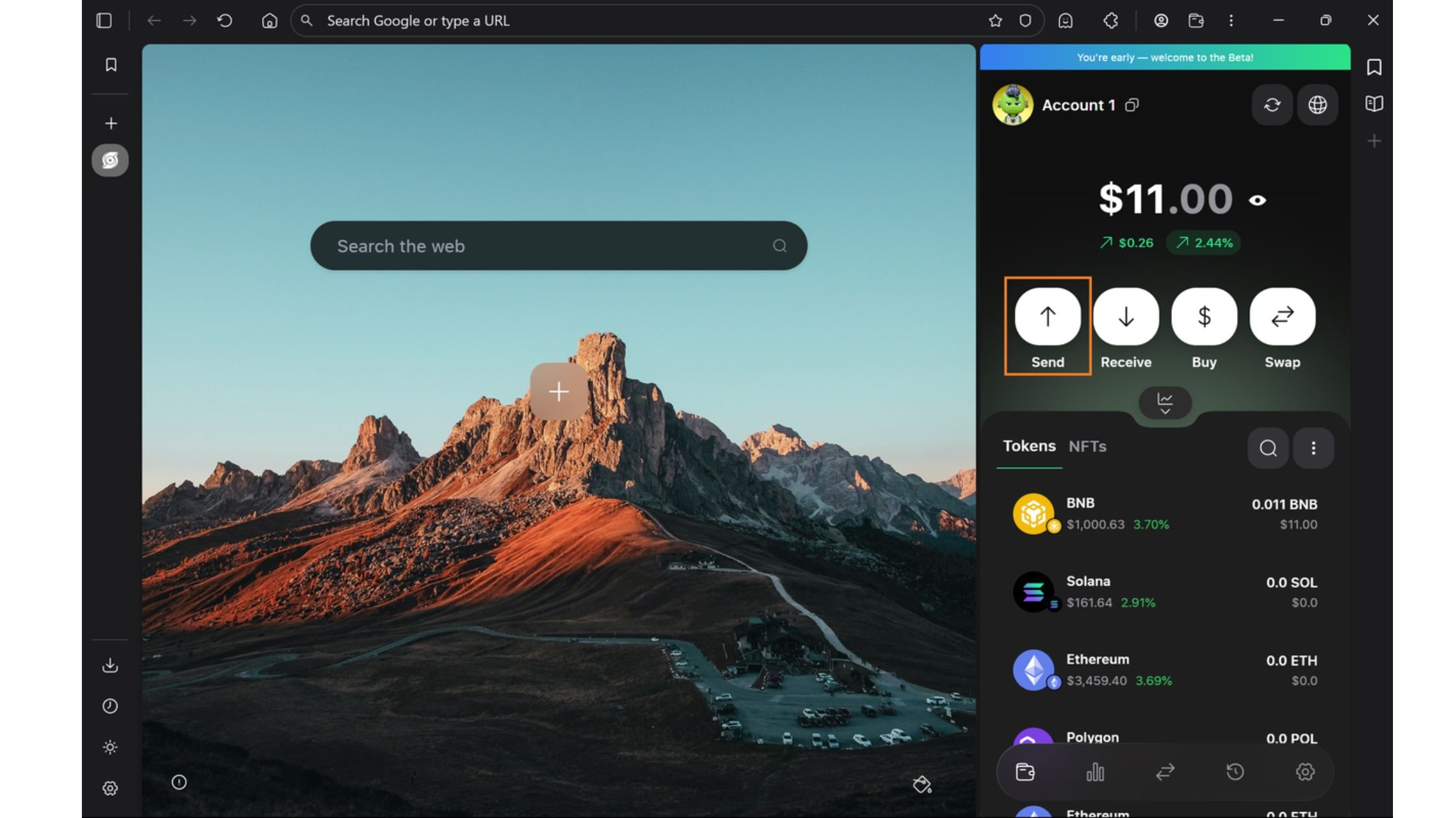 Step 1: To send crypto, simply click the Send button to get started instantly.
