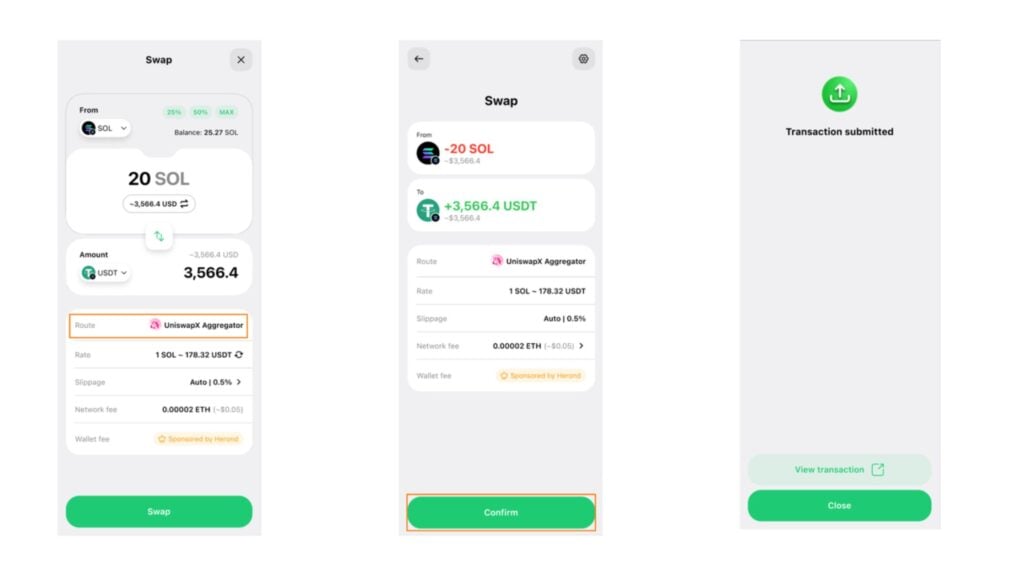Bước 2: Kiểm tra Route và xác nhận giao dịch